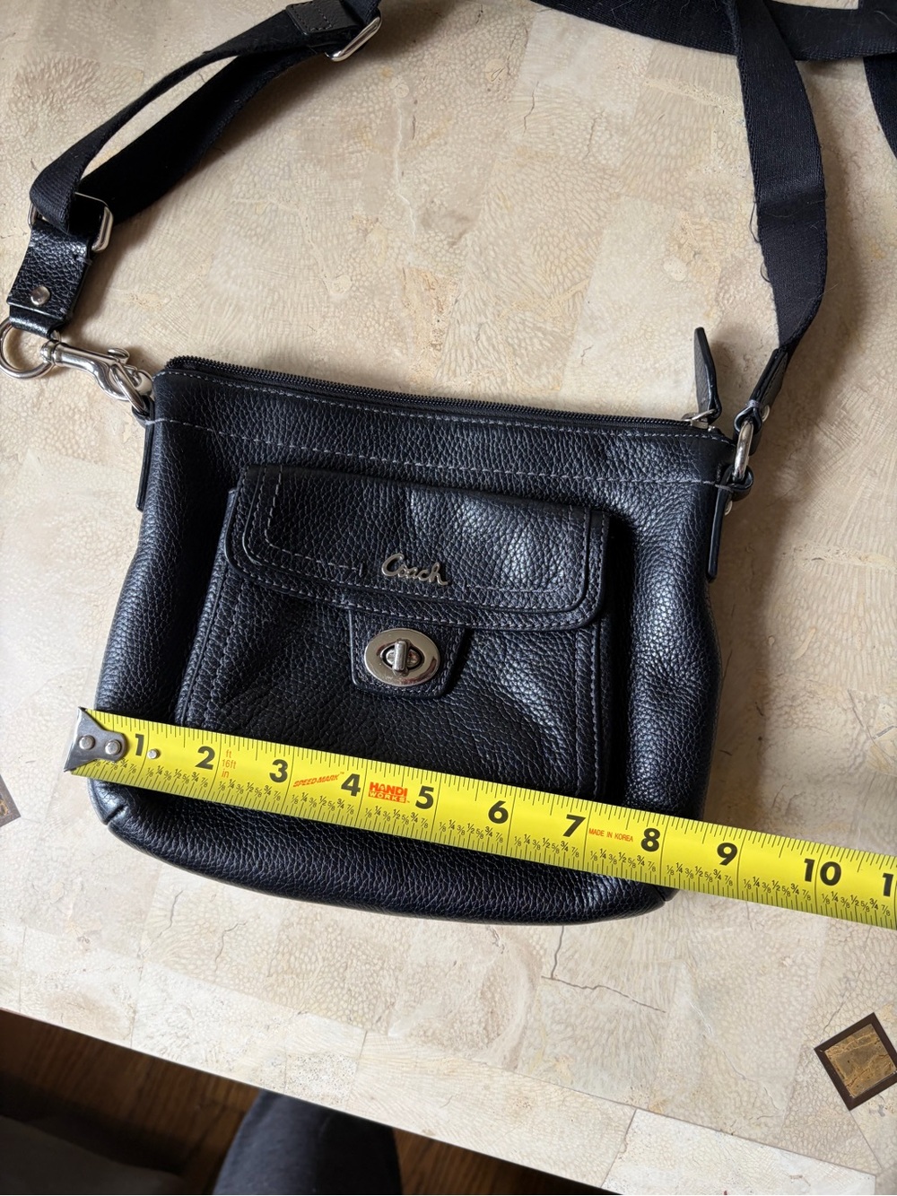 Vintage Coach Black Pebbled Leather Turnlock Crossbody - Picture 3 of 5